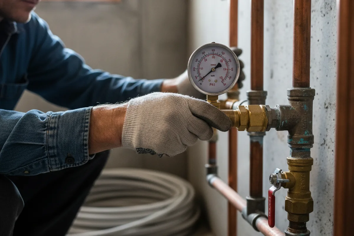 Pressure testing a repaired line during Water Line Repair in Kenmore